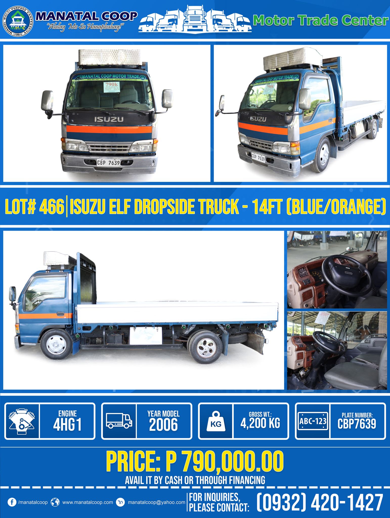 "lot-466-isuzu-elf-dropside-truck-14ft-blue-orange/